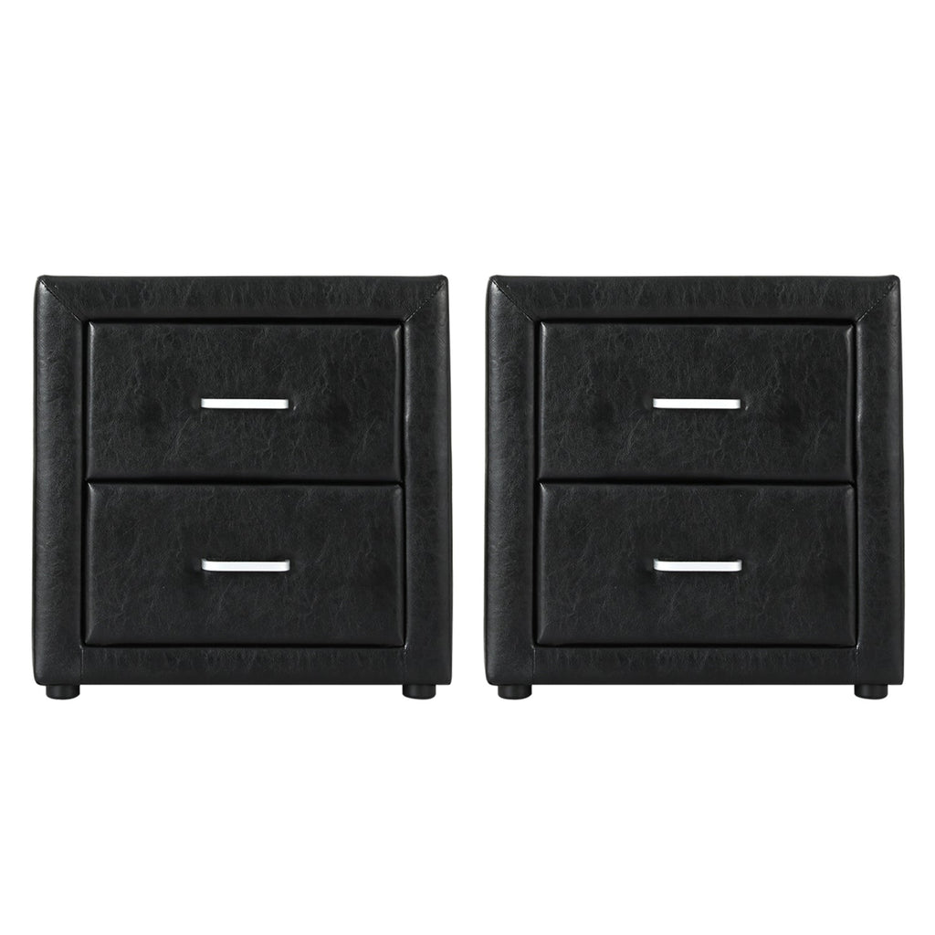 Artiss 2X Bedside Table 2 Drawers Side Table Leather - CADEN Black