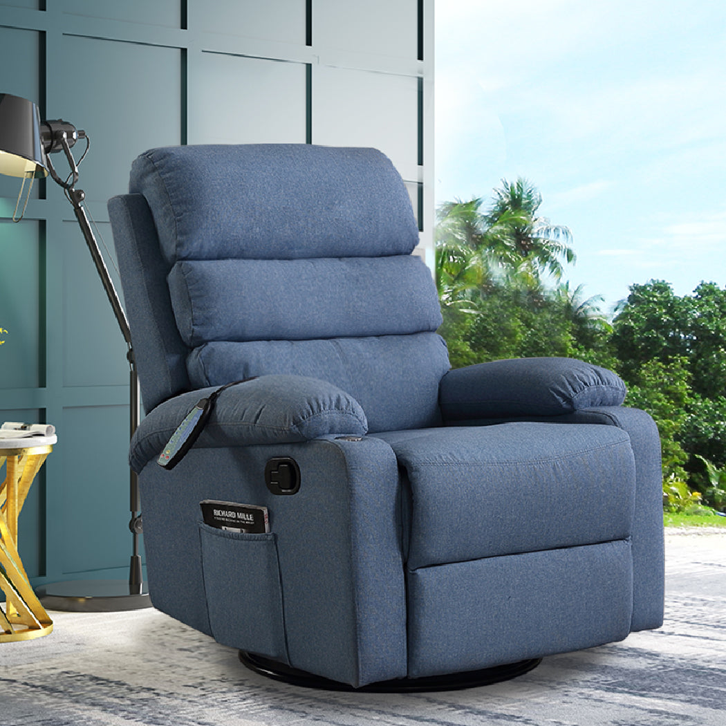 NNEIDS Levede Massage Chair Recliner Chairs Blue