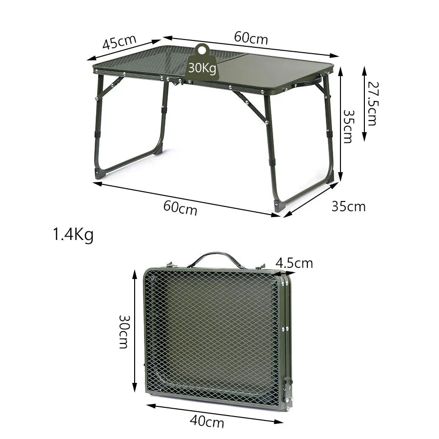 Ultralight Folding Camping Table Adjustable Height Outdoor Desk Green