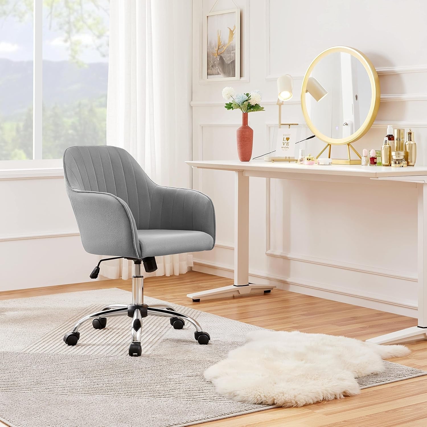 Velvet Desk Chair Height Adjustable Swivel Office Chair